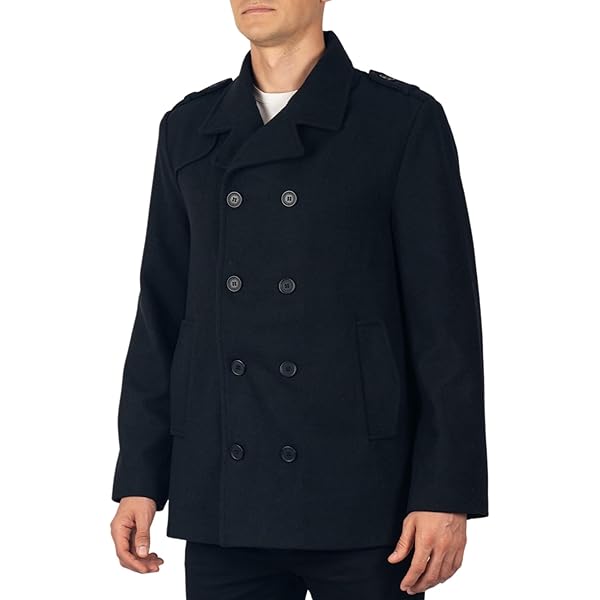 Leather Jacketz Men's Dark Navy Blue Pea Wool Coat - Navy Blue